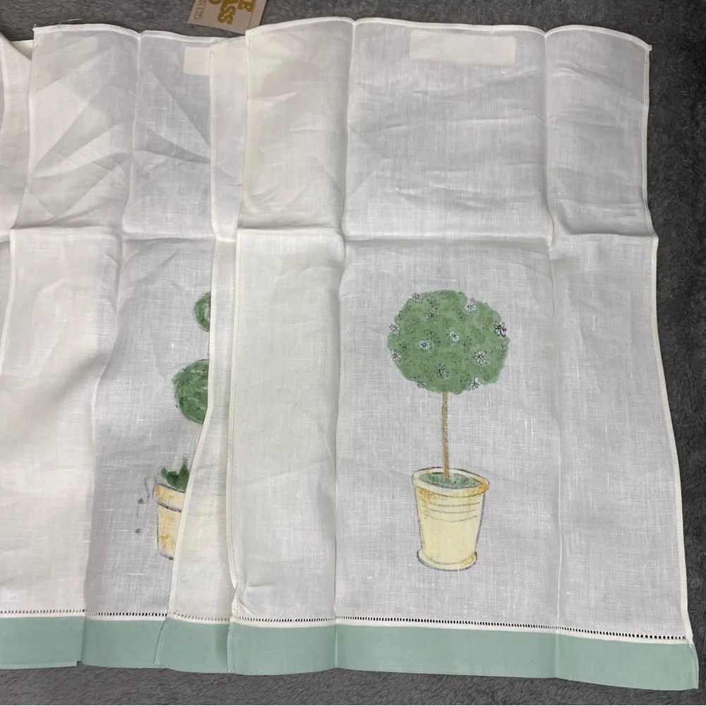 Vintage LIZ WAIN Hand Towels 100% Linen Floral Hand Painted Hemstitch Lot of 3